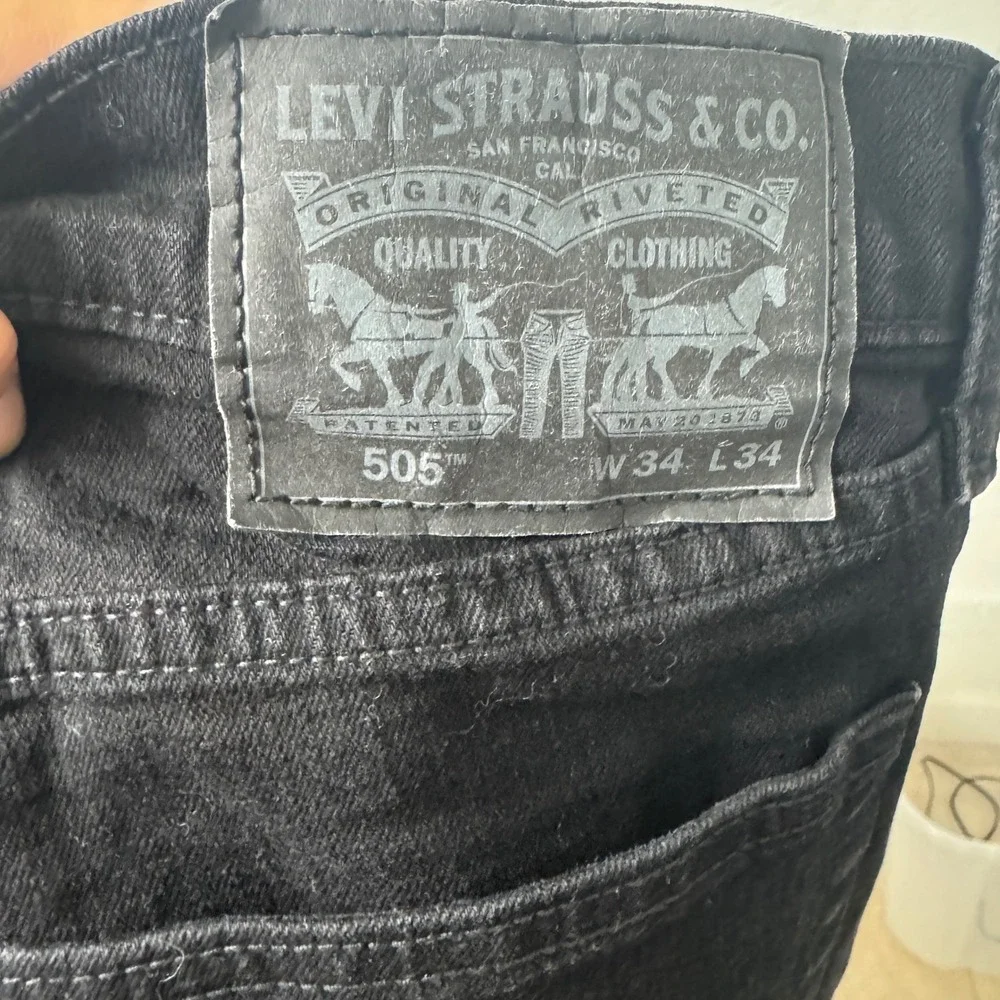 Levis 505 Regular Fit Black Jeans Mens W34 L34 Straight Leg WaterLess Denim